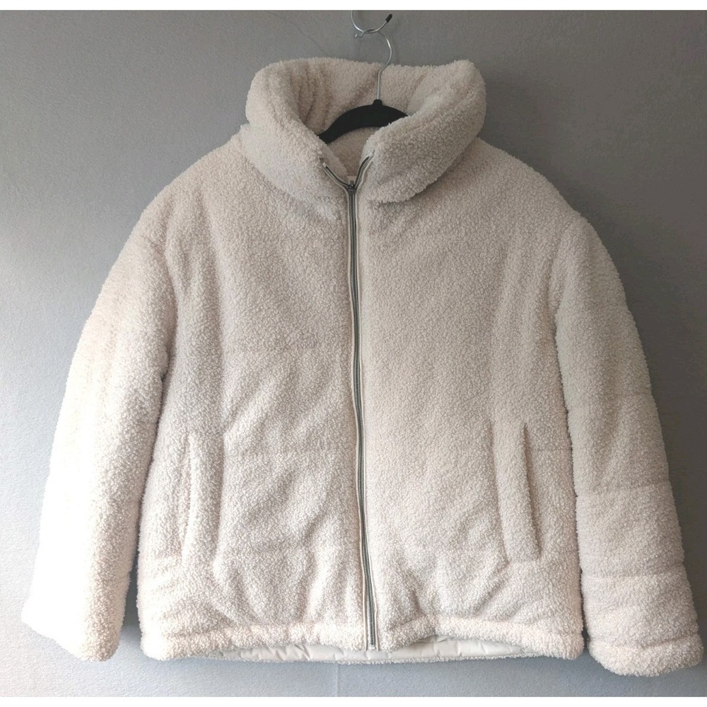 Laundry by Shelli Segal Reversible Teddy Puffer Coat Jacket Sz Women Large Cream